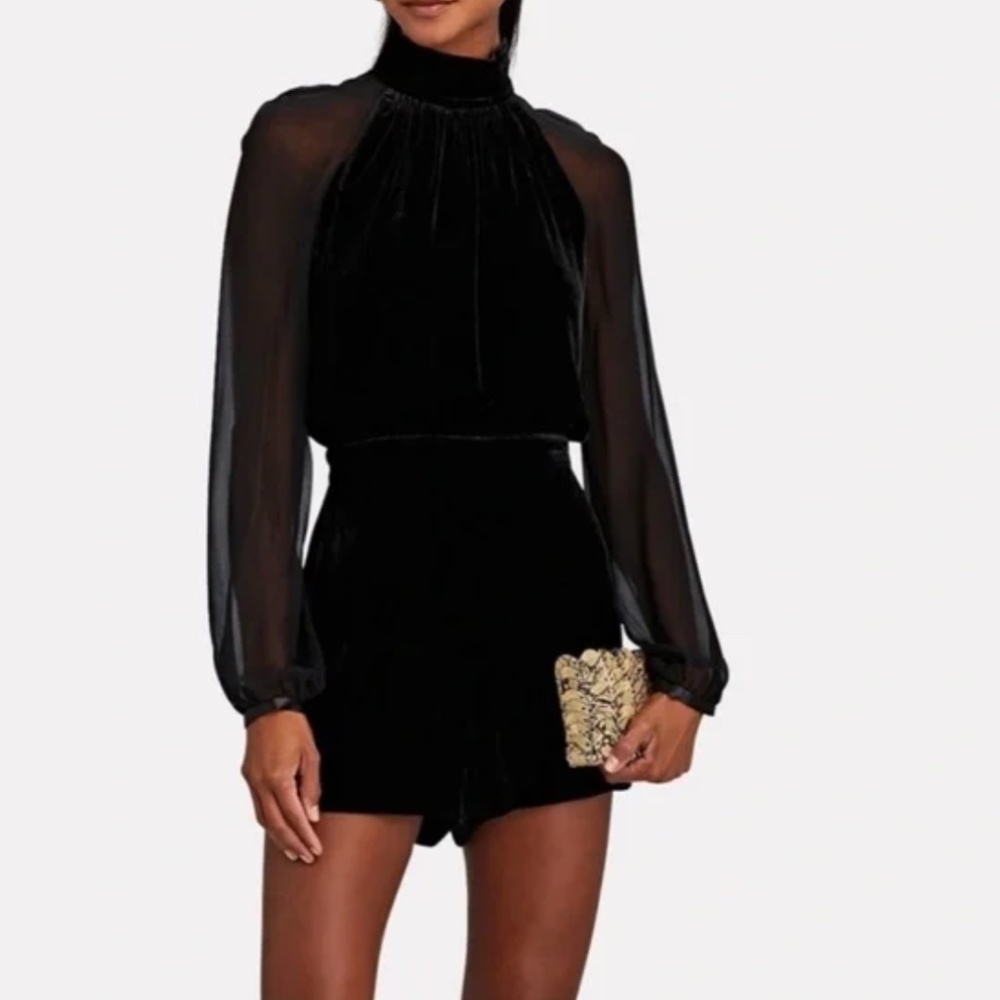 INTERMIX Sophie Black Velvet Blouson Sleeve Romper, Size 0 (Never Worn!)